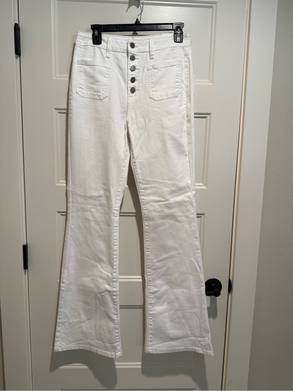 High-Waist White Button-Fly Flared Jeans